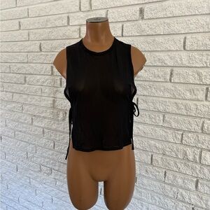 Joah Brown Mesh Side Tie Top